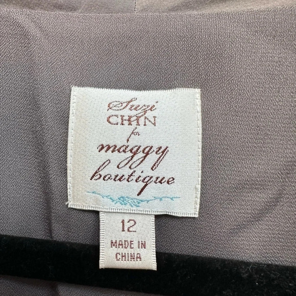 Suzi Chin for Maggy Boutique 100% Silk Brown Taupe Sleeveless Dress Size 12 NWT - Picture 6 of 8